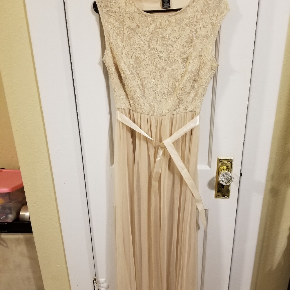 Cream Dress with Ribbon Tie